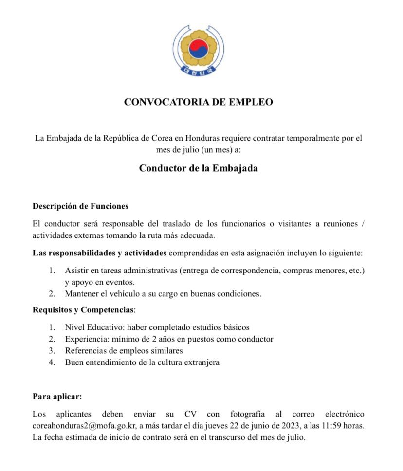 Convocatoria de Empleo_Conductor de la Embajada